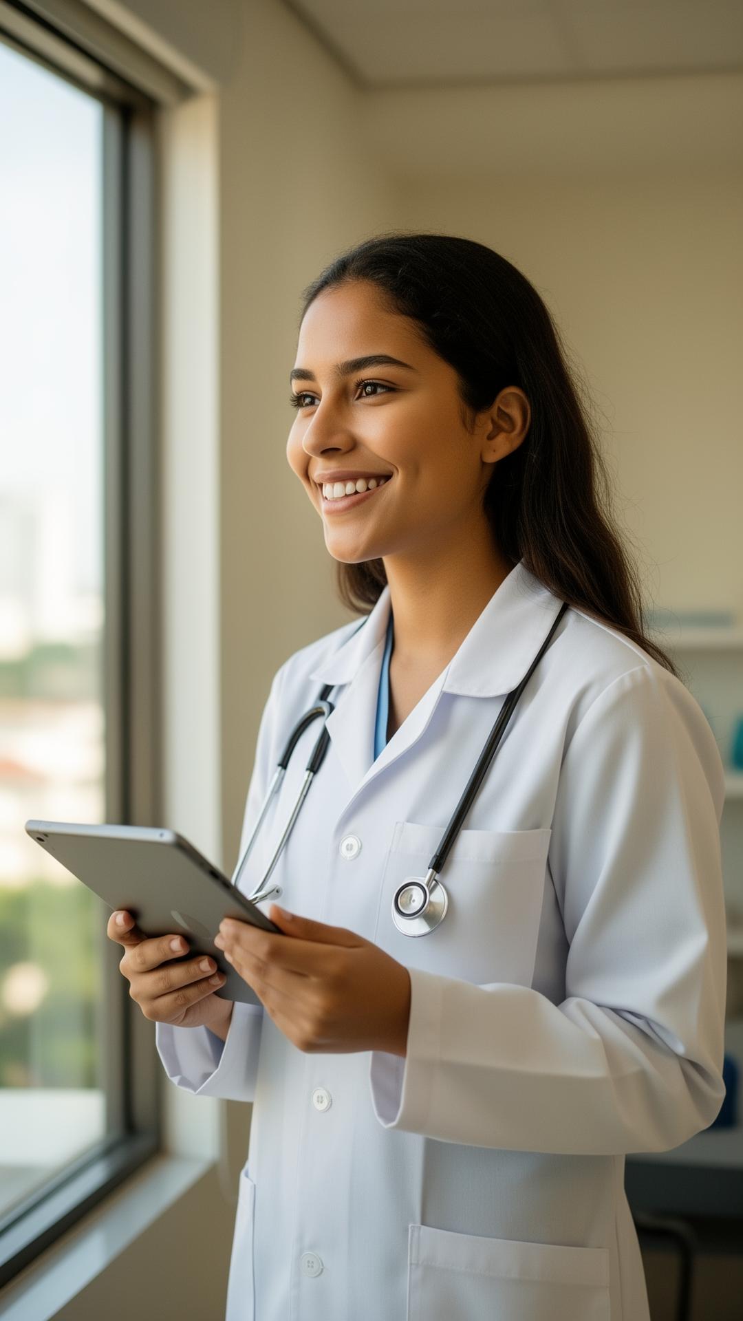 Médica preparando conteúdo